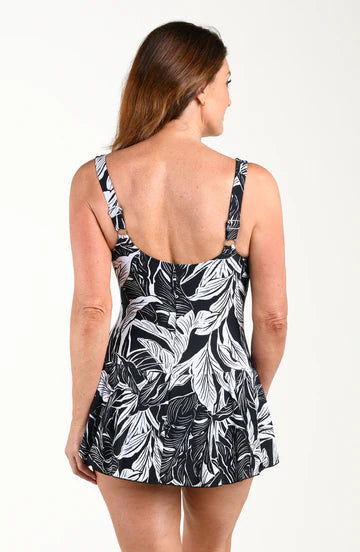 Night Tropics Princess Seam Floral Swim Dress One Piece - Sheer Essentials Lingerie & Swimwear