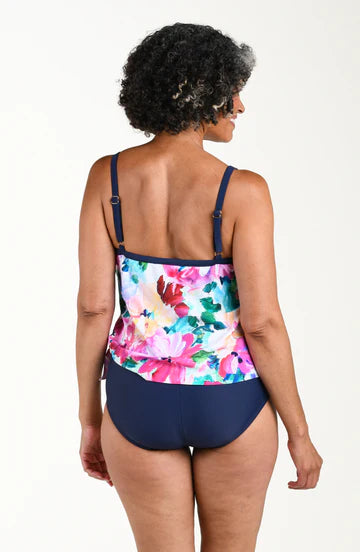 Spring Bouquet Scoop Neck Faux Tankini One Piece