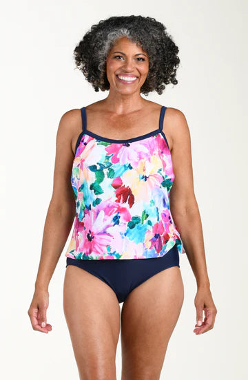 Spring Bouquet Scoop Neck Faux Tankini One Piece