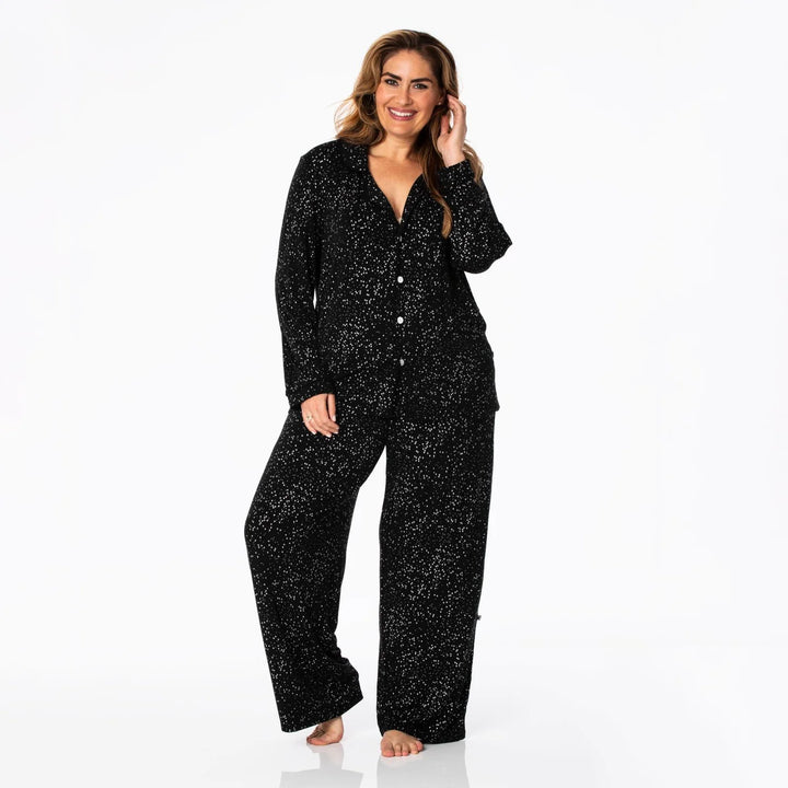 Printed Long Sleeve Collared Pajama Set