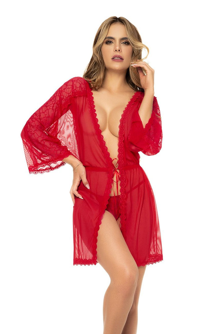 Mapale Lace & Sheer Mesh Short Robe