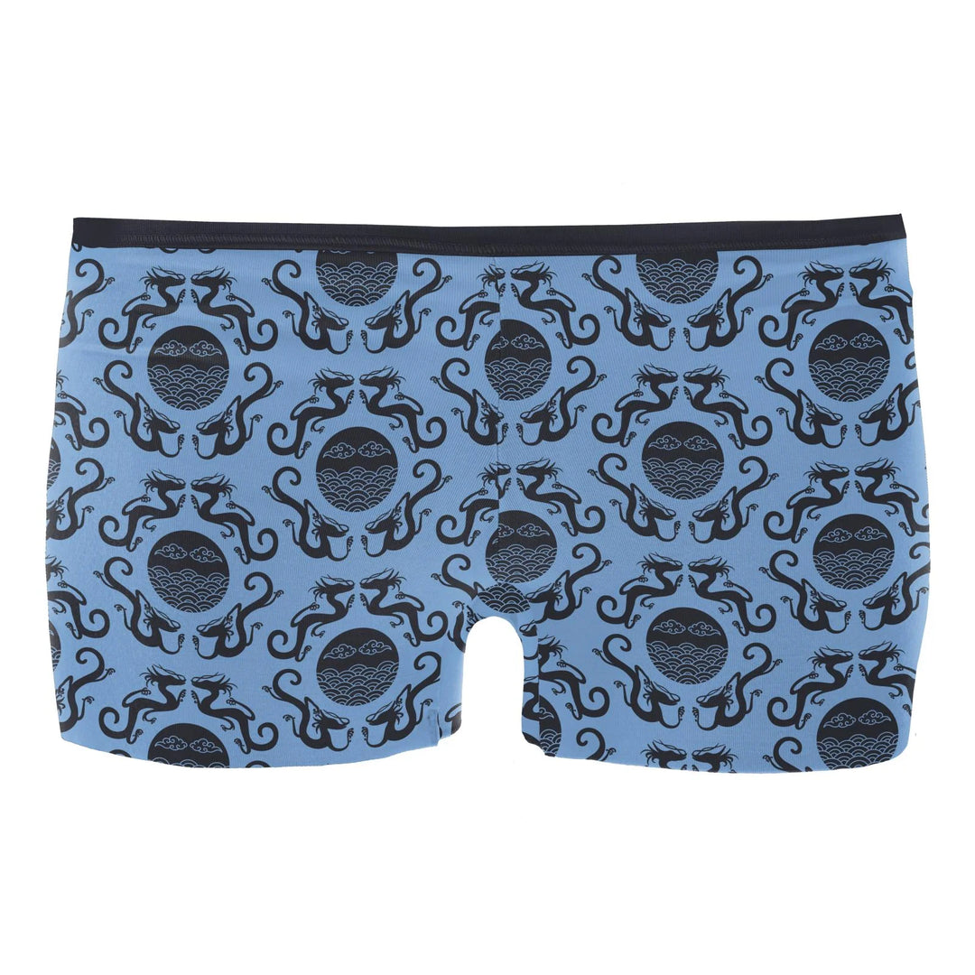 Women's Print Boy Short Underwear - Dream Blue Four Dragons