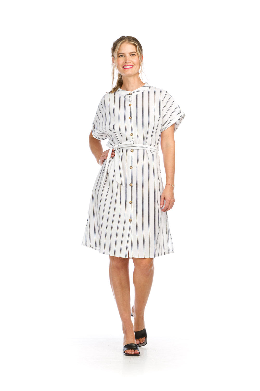 Striped Linen Blend Shirt Dress