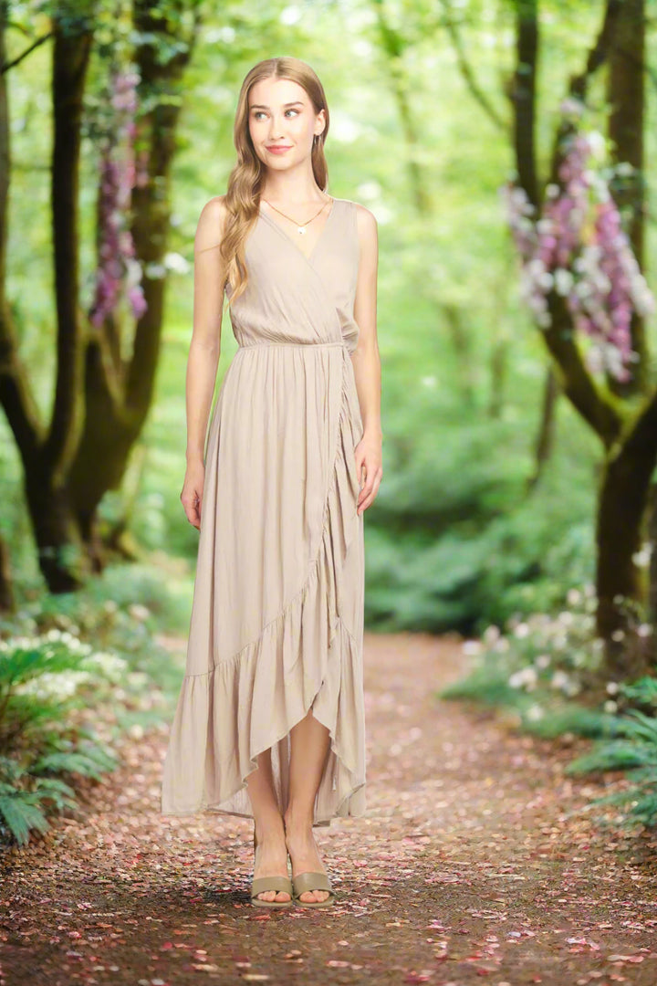 Crinkle Ruffle Trim Maxi Dress