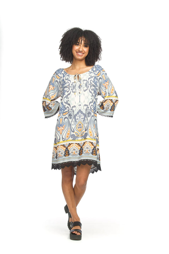 Global Border Print Off-the-Shoulder Dress
