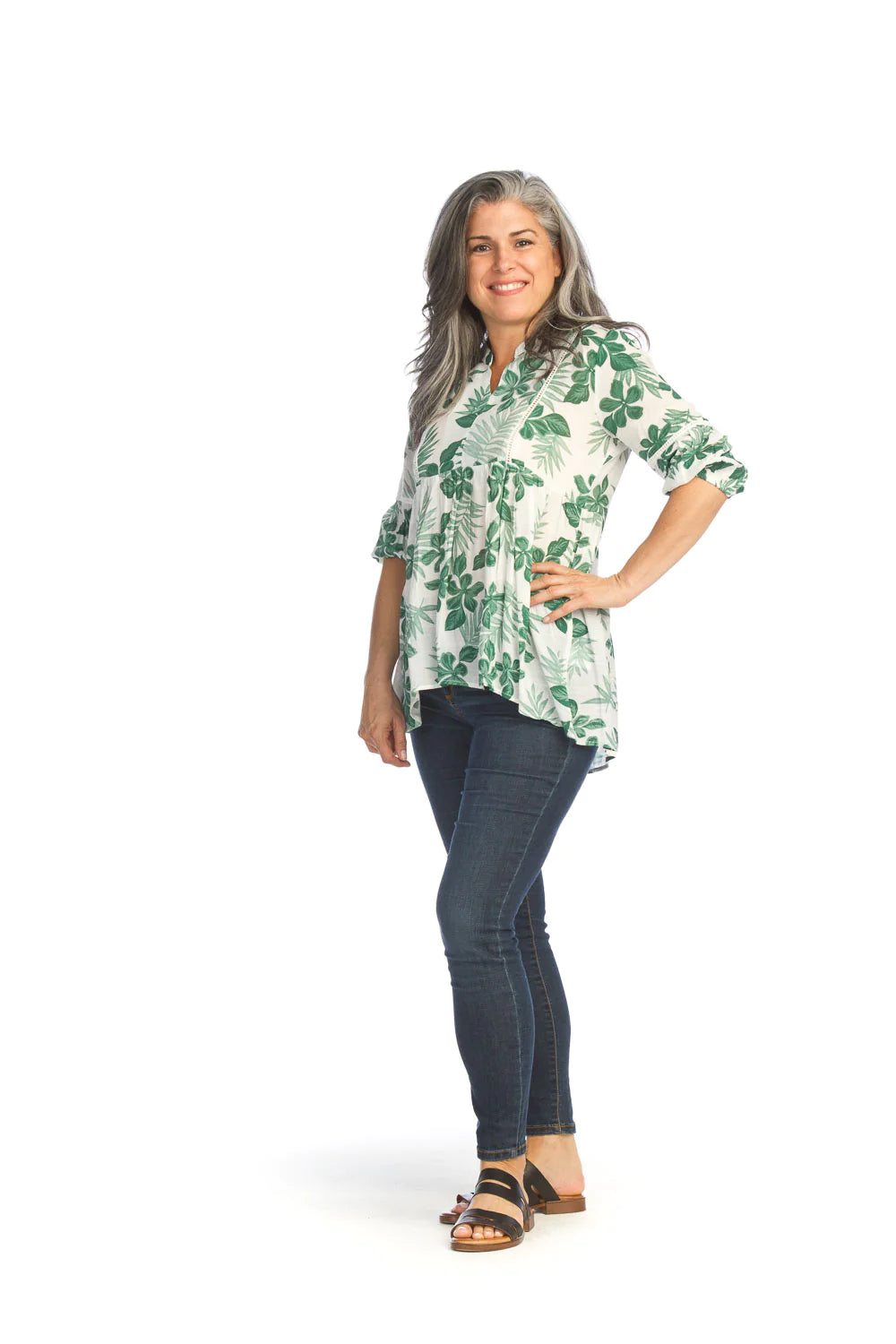 Tropical Flowy Blouse with Lace Detail