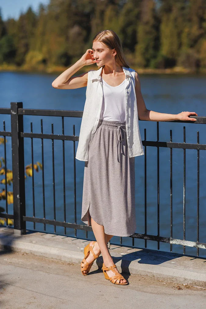 Grey Heathered Knit Skirt With Pockets