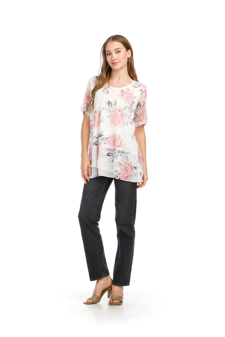 Floral Mesh Short Sleeve Top