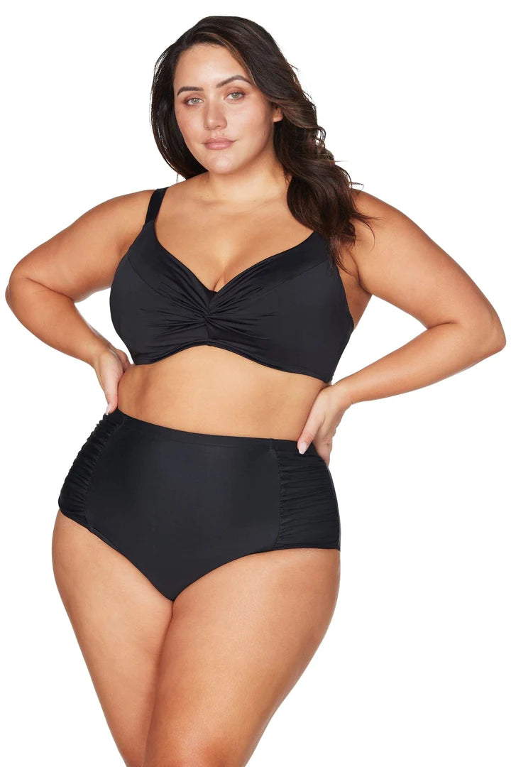 Hues Rouched High Waist Swim Bottom