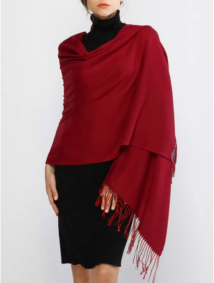 Solid Color Shawl Scarf W/ Tassels