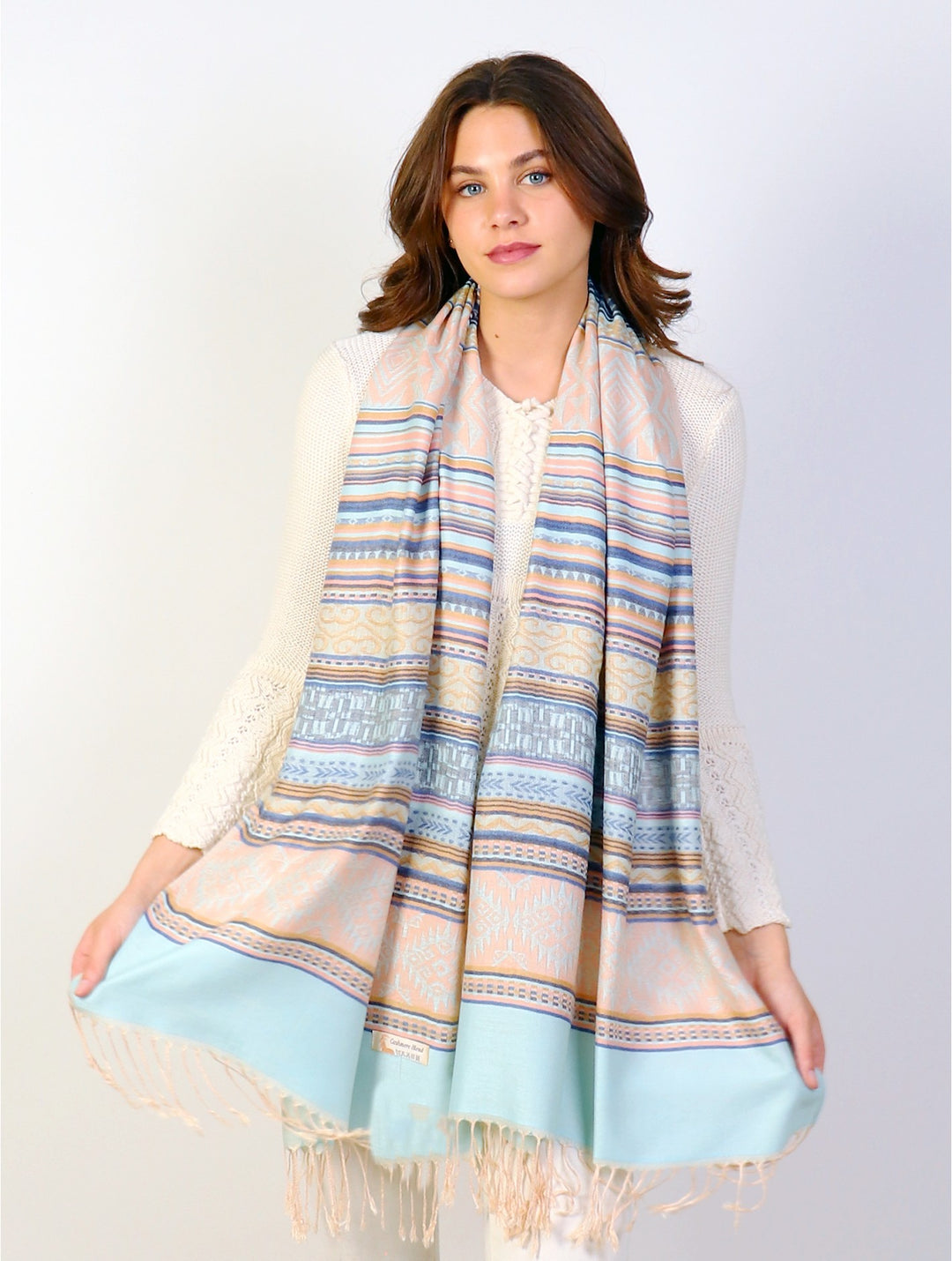 Striped Abstract Print Shawl Scarf