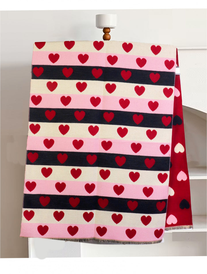 Reversible Heart Design Blanket Scarf