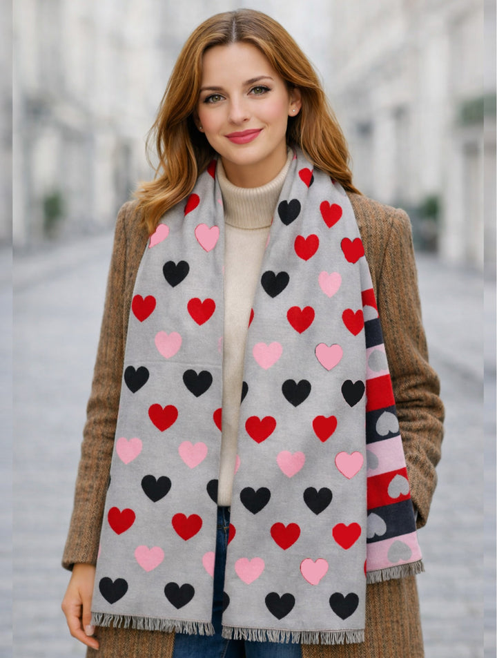 Reversible Heart Design Blanket Scarf