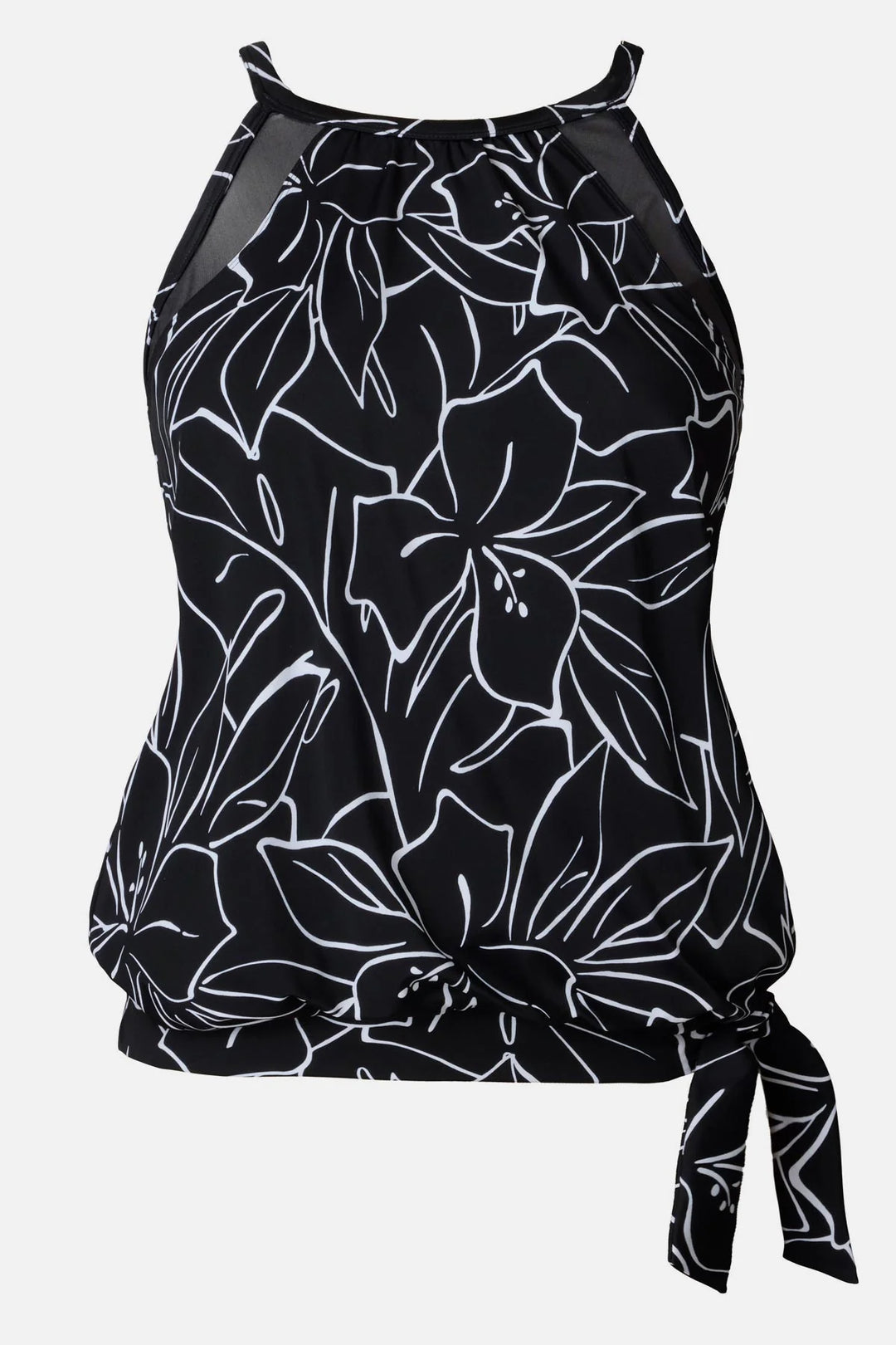 High Neck Blouson Top W/ Mesh Inserts - Floraline