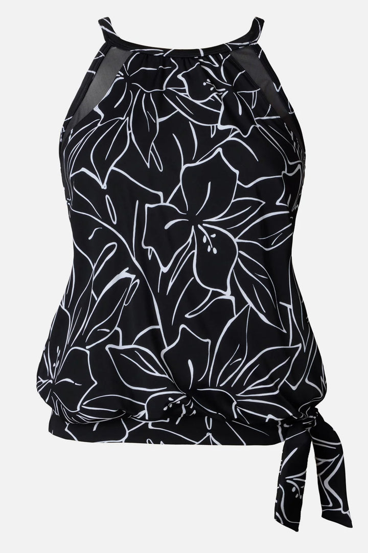 High Neck Blouson Top W/ Mesh Inserts - Floraline