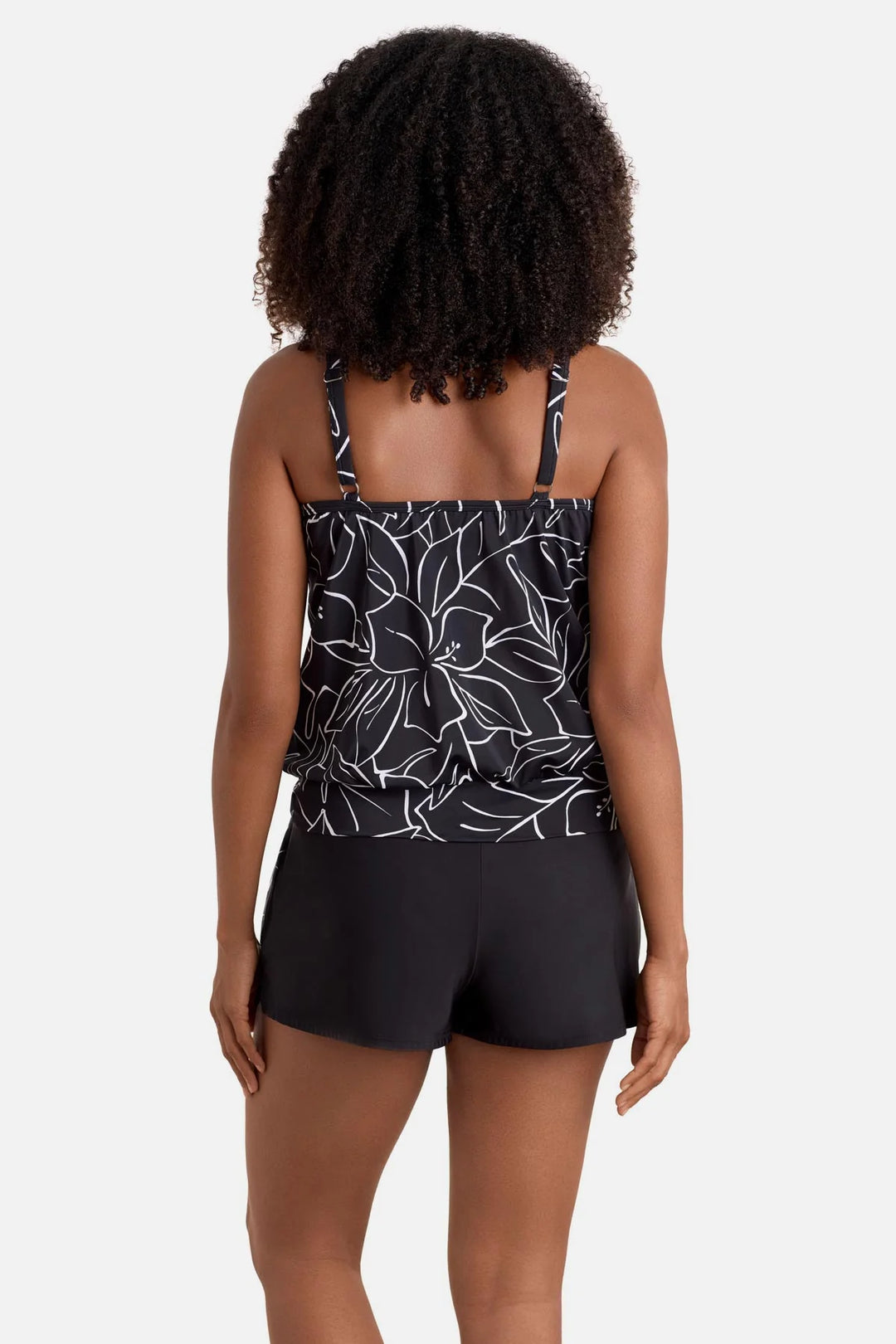 High Neck Blouson Top W/ Mesh Inserts - Floraline