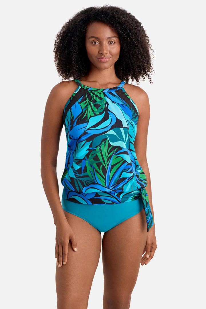 High Neck Blouson W/ Mesh Inserts - Leaf Sensation