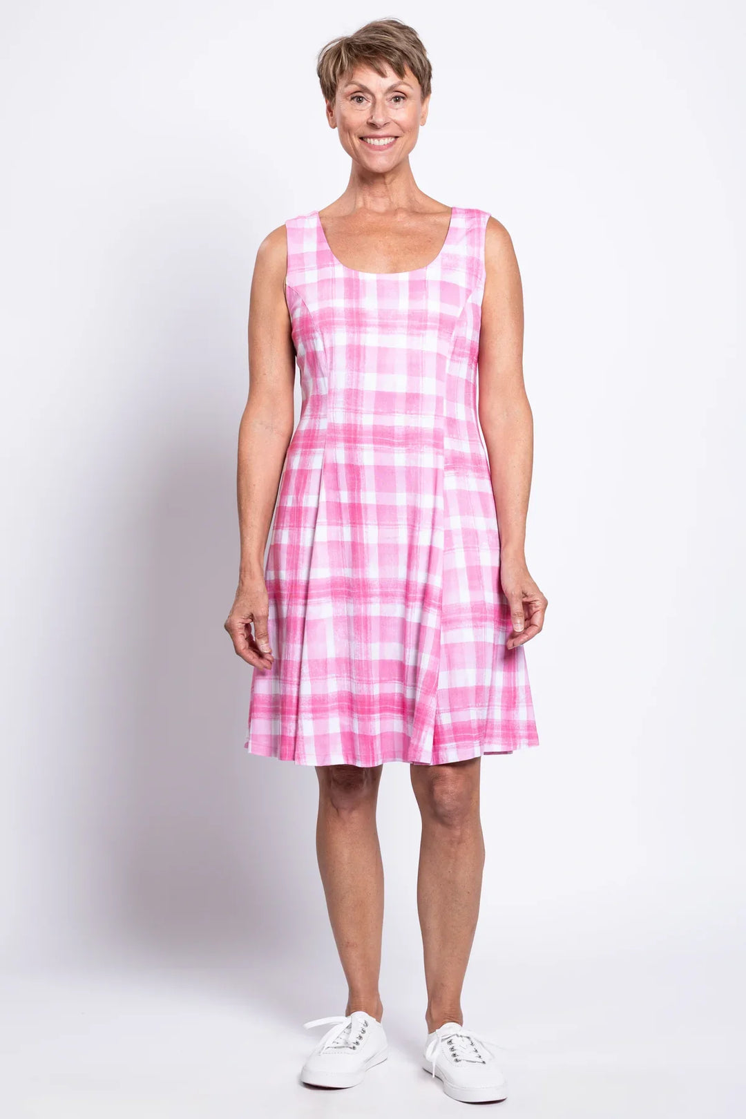 Sara Bamboo & Linen Dress - Pink Plaid