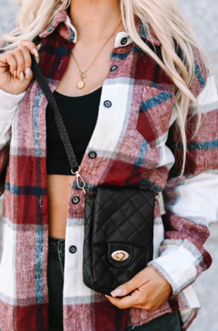 Quilted PU Leather Flap Shoulder Bag