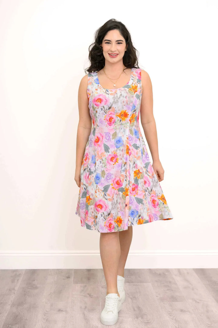 Sara Linen & Bamboo Dress - Pink Bouquet