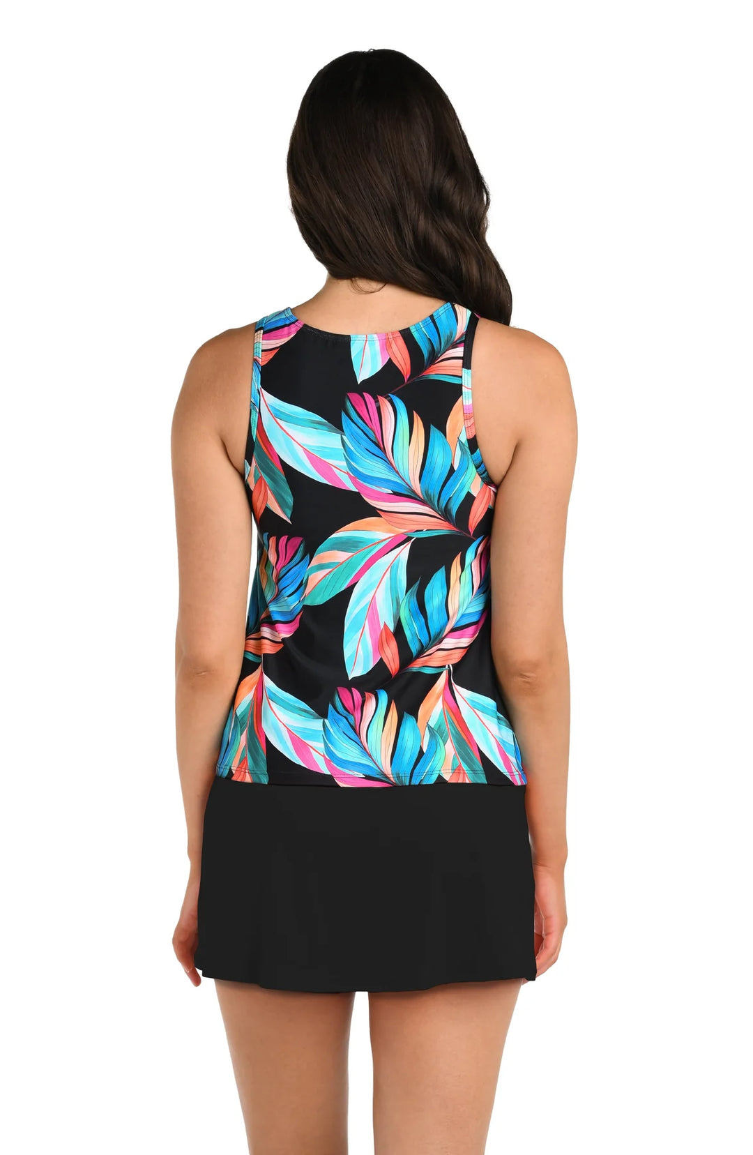 Moonlit Leaf High Neck Over the Shoulder Tankini Top - Size Small