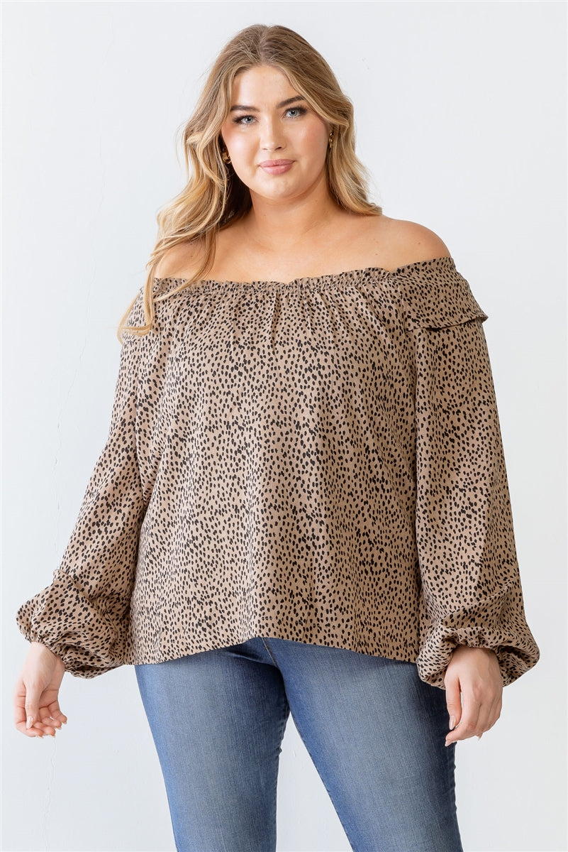 Polka Dot Off-The-Shoulder Ruffle Long Sleeve Top - Size 2 X