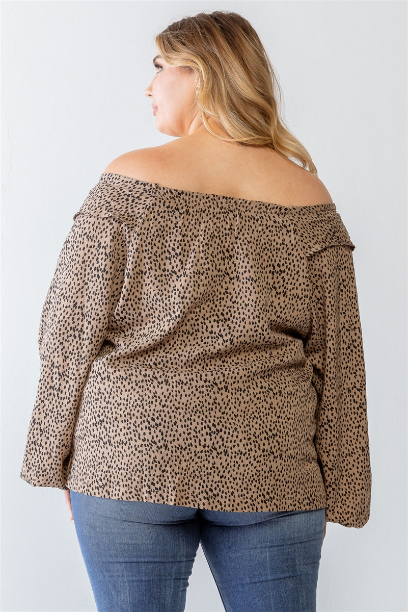 Polka Dot Off-The-Shoulder Ruffle Long Sleeve Top - Size 2 X