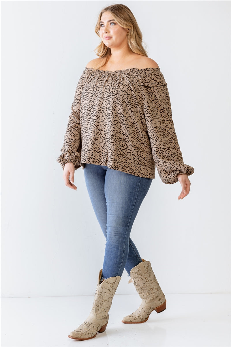 Polka Dot Off-The-Shoulder Ruffle Long Sleeve Top - Size 2 X