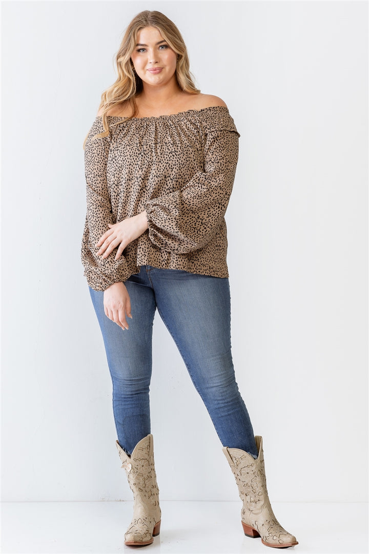 Polka Dot Off-The-Shoulder Ruffle Long Sleeve Top - Size 2 X