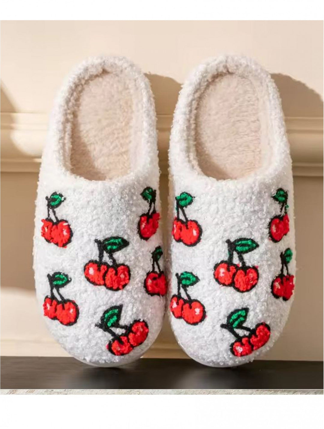 Soft Plush Cherry Fuzzy Non-Slip Slippers
