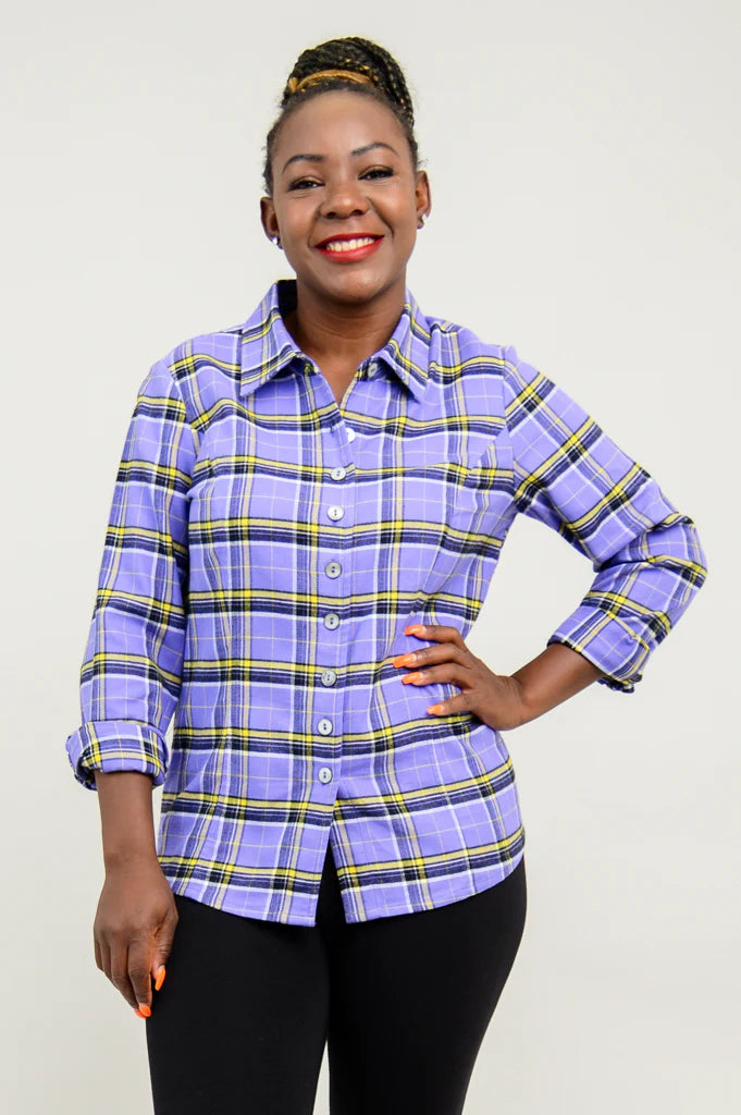Alexis Cotton Top - Comfrey Plaid