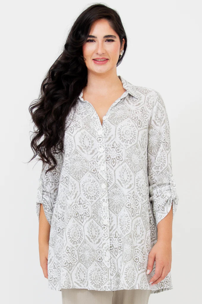 Celine Linen / Bamboo Blouse - Mosaic