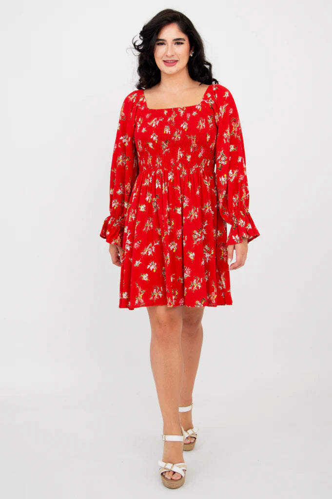 Eden Linen & Bamboo Dress - Red Ditsy