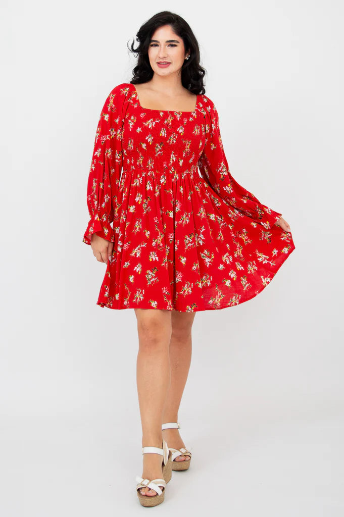 Eden Linen & Bamboo Dress - Red Ditsy