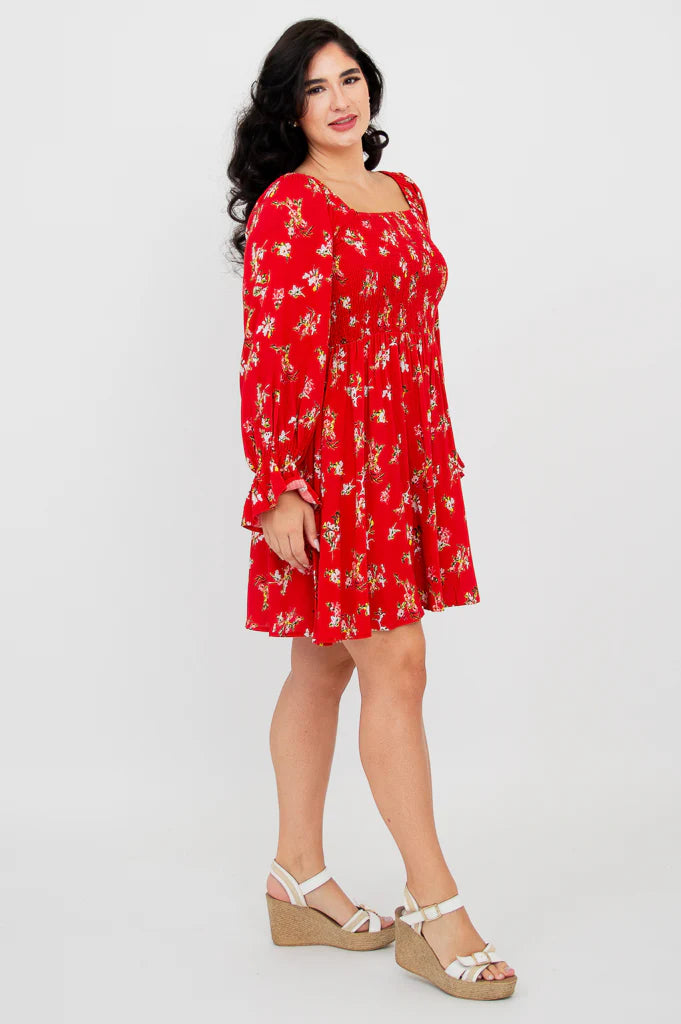 Eden Linen & Bamboo Dress - Red Ditsy