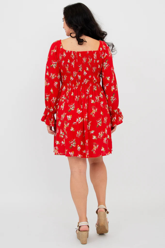 Eden Linen & Bamboo Dress - Red Ditsy