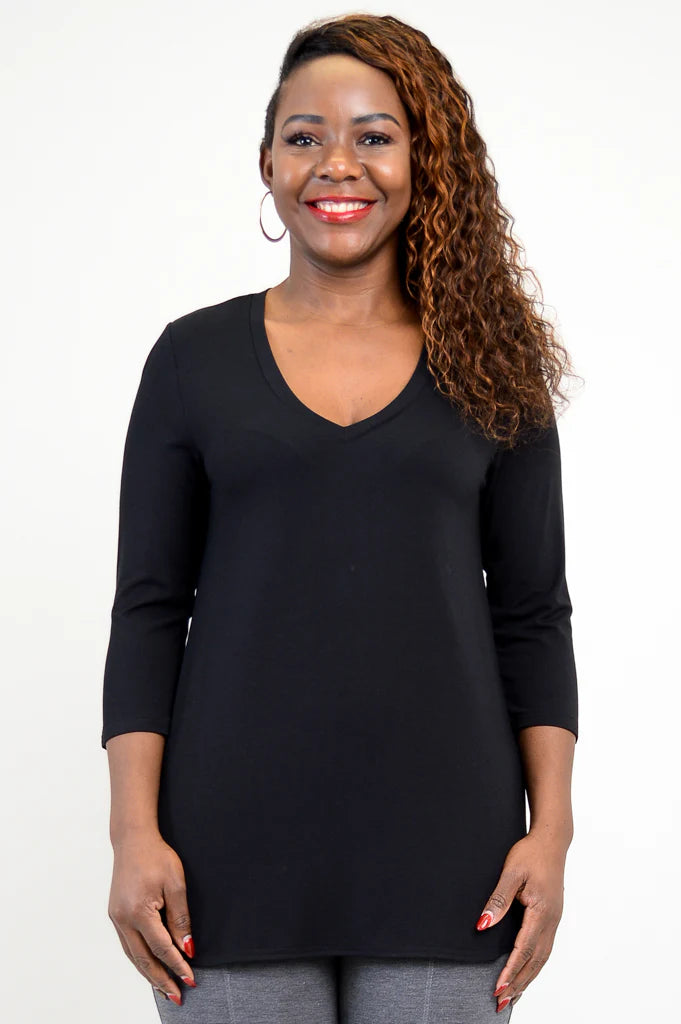 Jackie Bamboo 3/4 Sleeve Top - Black