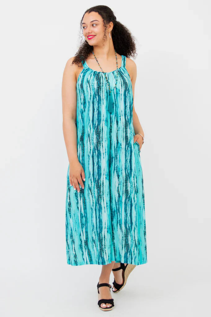 Joanna Linen / Bamboo Jumpsuit - Teal Tie Dye - Size Small