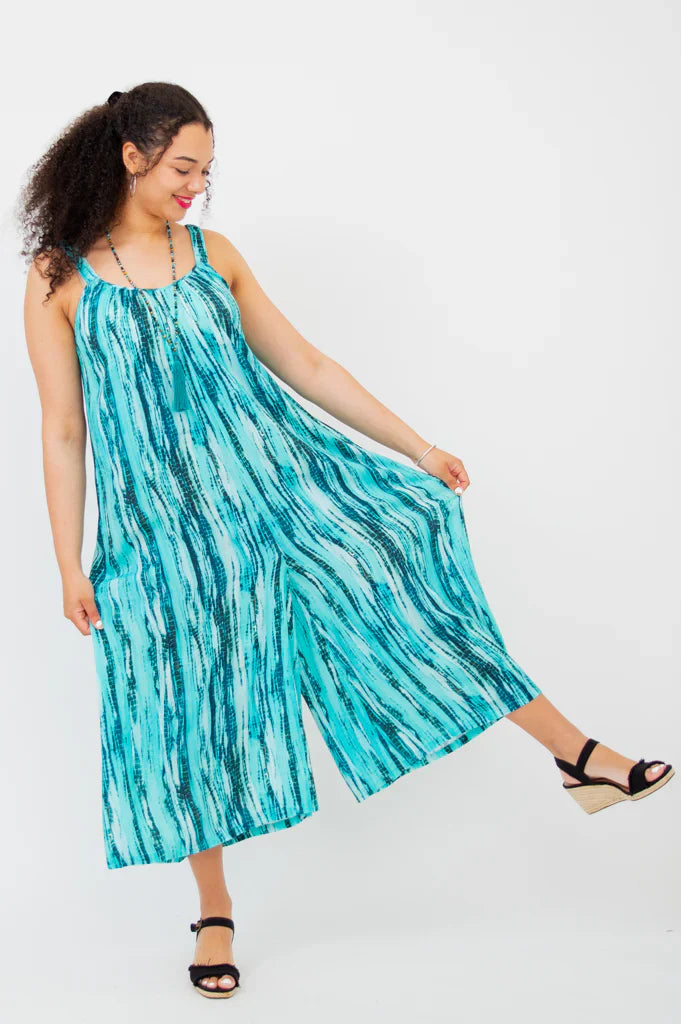 Joanna Linen / Bamboo Jumpsuit - Teal Tie Dye - Size Small