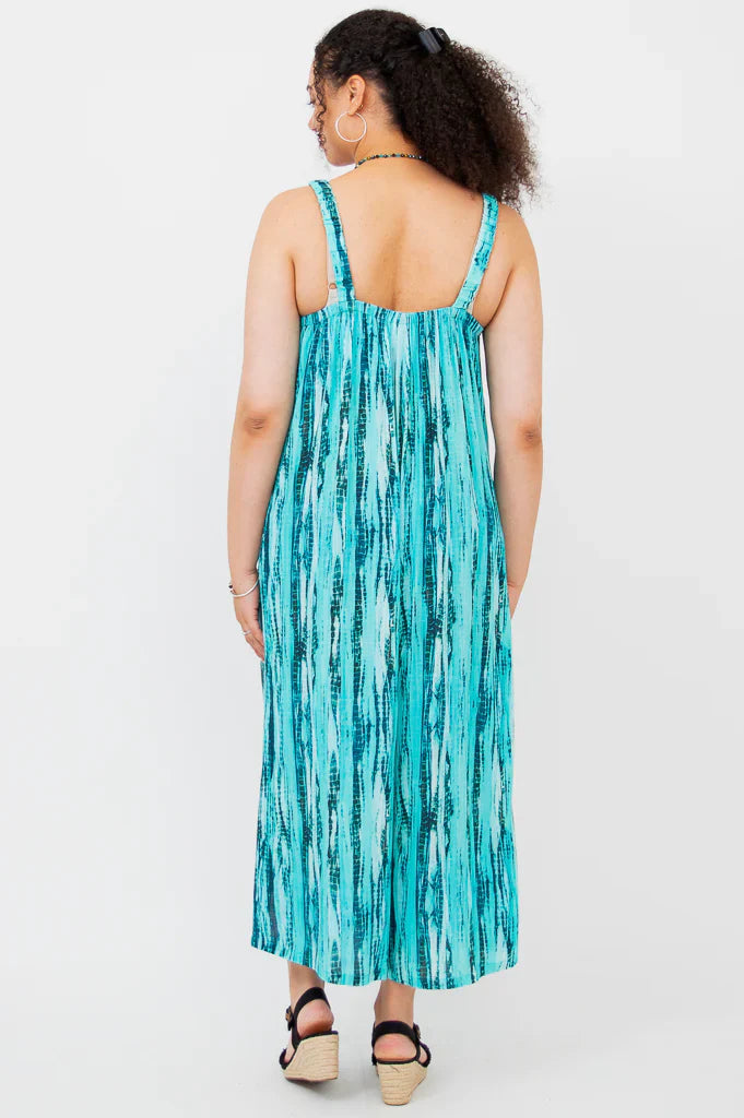 Joanna Linen / Bamboo Jumpsuit - Teal Tie Dye - Size Small
