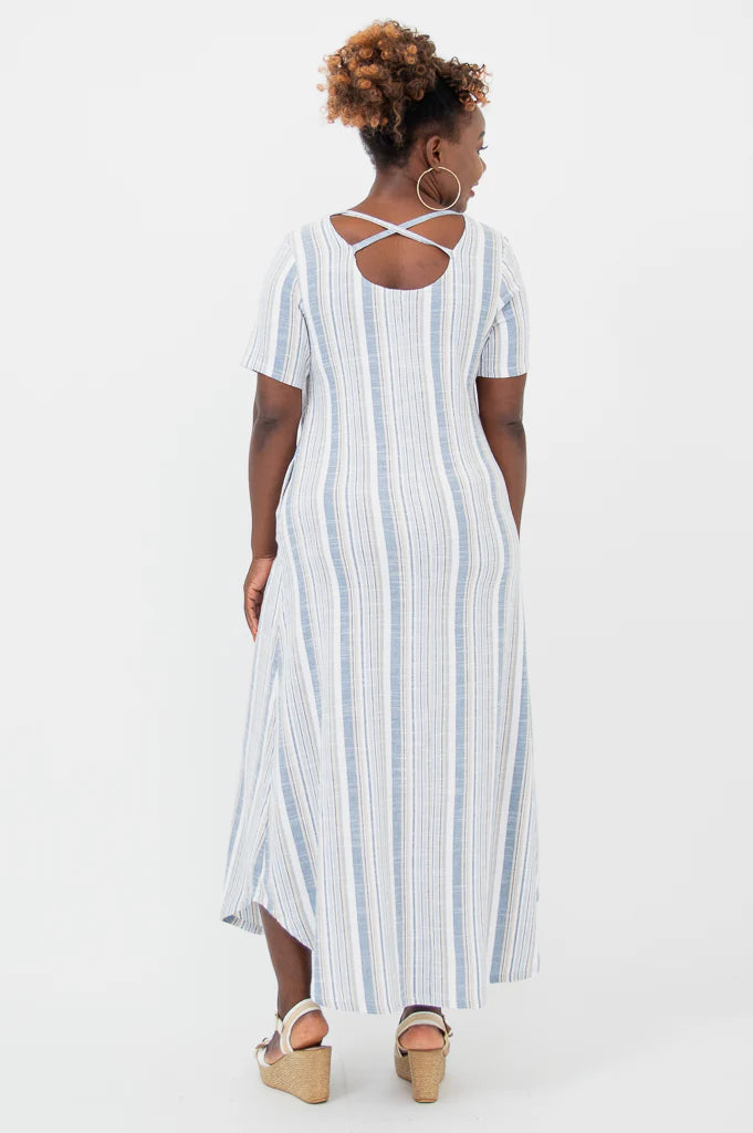 🇨🇦 Martha Linen / Bamboo Dress - Sand Stripe