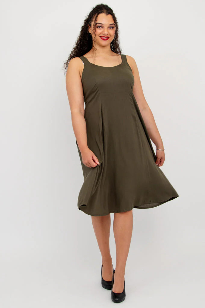 Shauna Linen & Bamboo Dress - Khaki