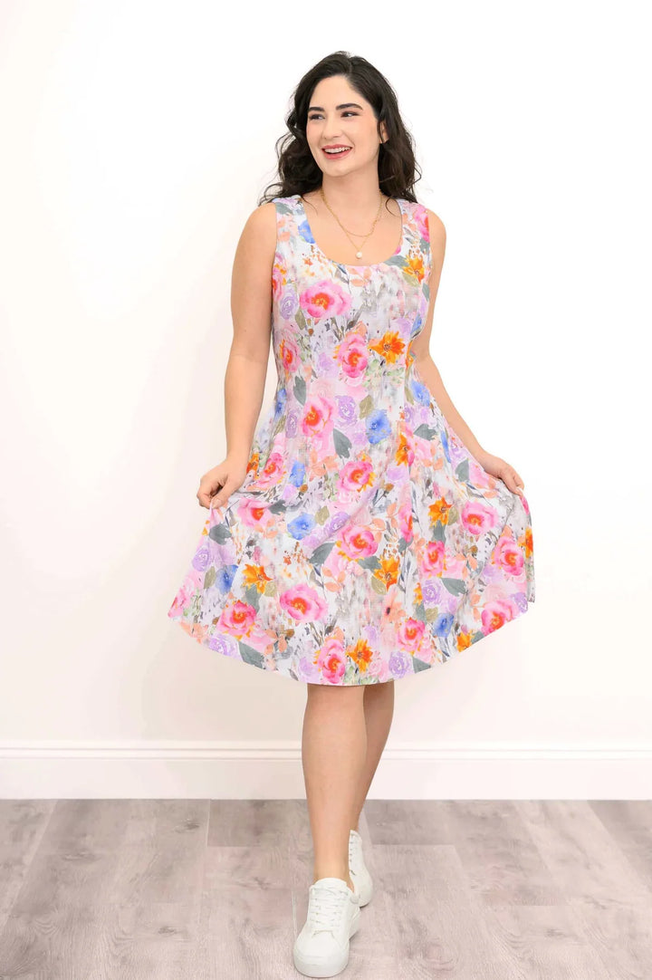 Sara Linen & Bamboo Dress - Pink Bouquet