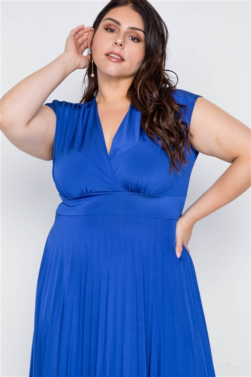 Cobalt Pleat Accordion Fit & Flair Dress