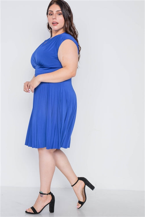 Cobalt Pleat Accordion Fit & Flair Dress