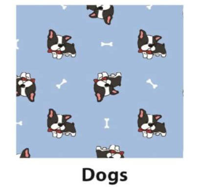 Pajama pants with animal print and four pattern options displayed above.