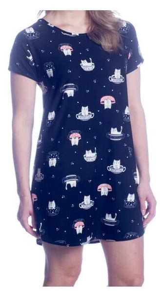 Ladies Short Sleeve Printed Night Shirt