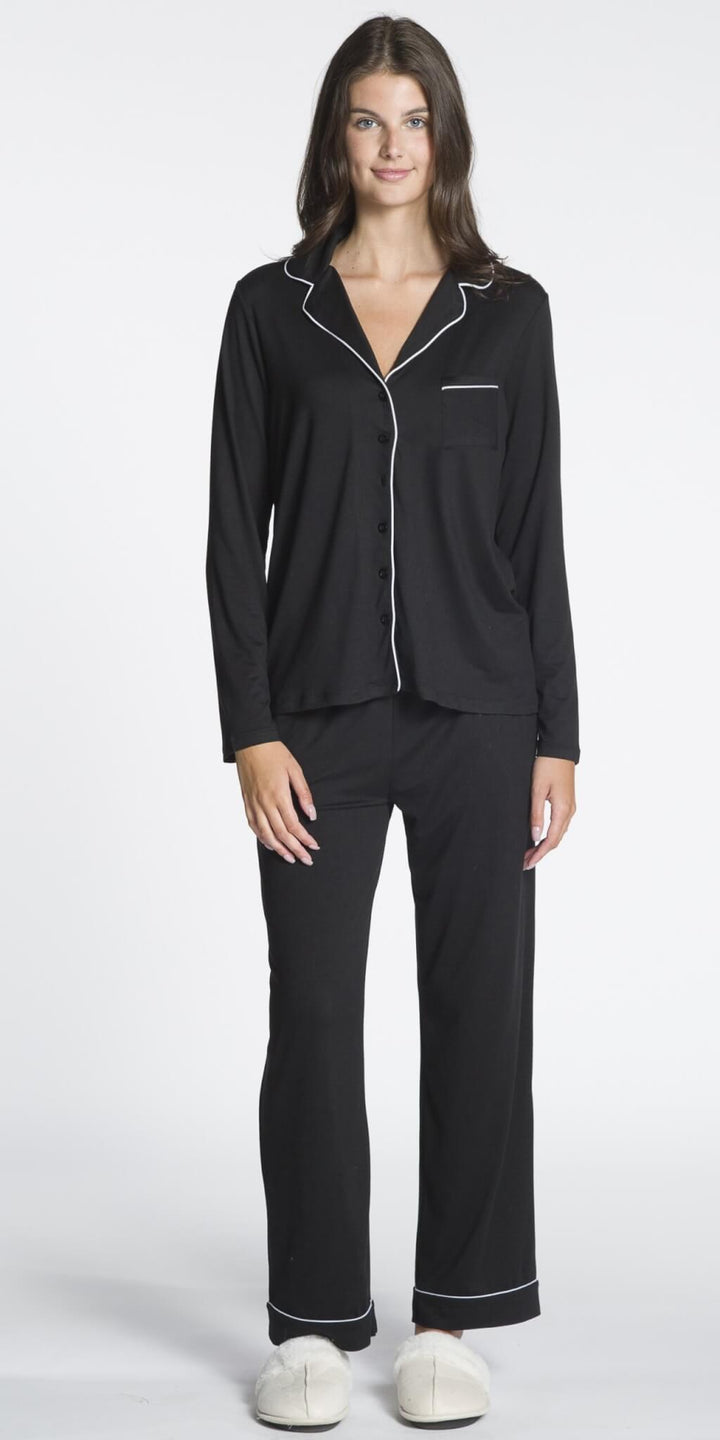 Ladies Two Piece PJ Set with Contrast Piping Detail