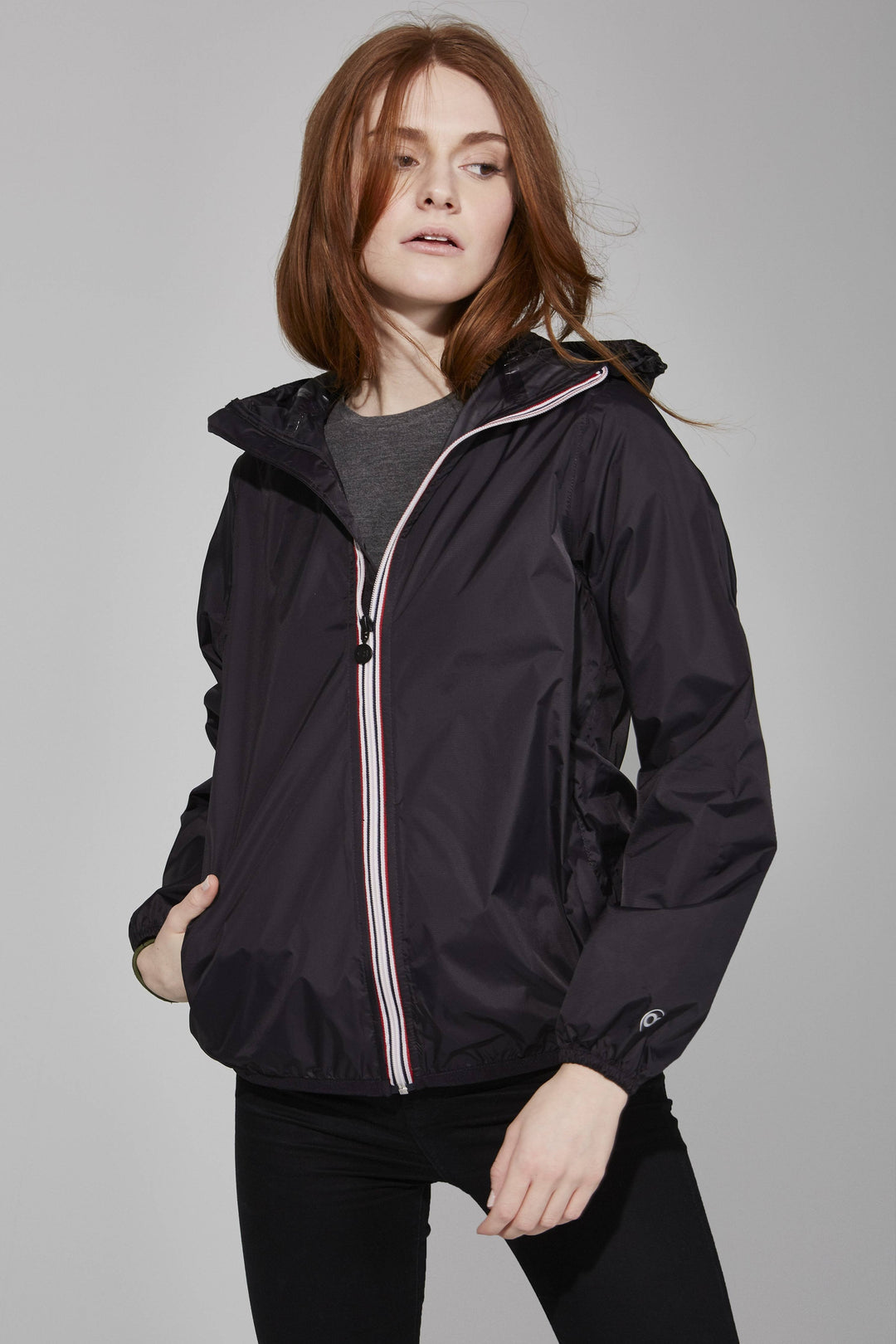 Women Boyfriend Fit Full Zip Packable Rain Jacket