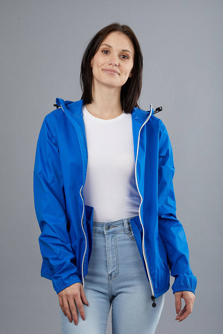Women Boyfriend Fit Royal blue Full Zip Packable Rain Jacket